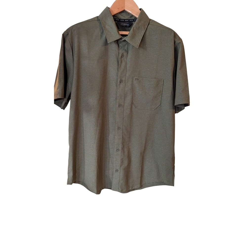 KUIU Mens Short Sleeve Button Down Shirt Olive Green Hiking Outdoor Size L